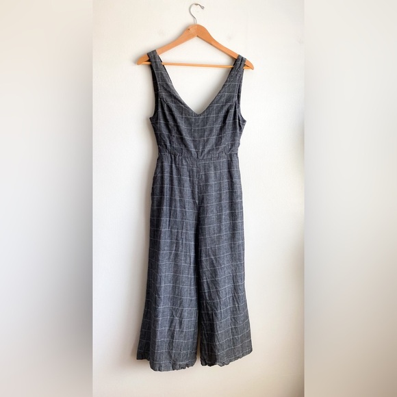 Dress Forum Windowpane Plaid Crop Jumpsuit Wide Leg Gray Bow Tie Preppy Geek M - Picture 6 of 10